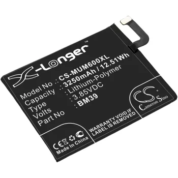   Xiaomi BM39 helyettesítő mobiltelefon akkumulátor (Li-Polymer, 3.85V, 12.51Wh / 3250mAh) - Utángyártott