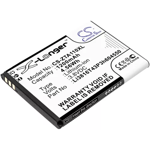 ZTE Li3816T43P3h604550 helyettesítő mobiltelefon akkumulátor (Li-ion, 3.8V, 4.56Wh / 1200mAh) - Utángyártott
