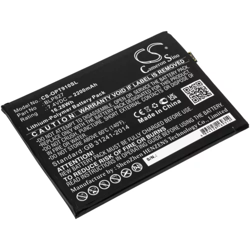 Oneplus BLP827 helyettesítő mobiltelefon akkumulátor (Li-Polymer, 7.4V, 16.28Wh / 2200mAh) - Utángyártott