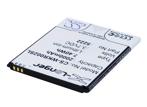 Wiko 5222, S5222 helyettesítő mobiltelefon akkumulátor (Li-ion, 3.7V, 7.40Wh / 2000mAh) - Utángyártott