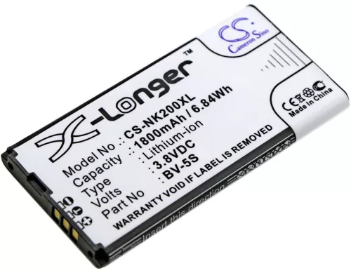 Nokia BV-5S helyettesítő mobiltelefon akkumulátor (Li-ion, 3.8V, 6.84Wh / 1800mAh) - Utángyártott