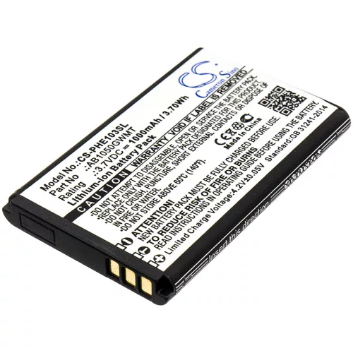 Philips AB1050GWMT helyettesítő mobiltelefon akkumulátor (Li-ion, 3.7V, 3.70Wh / 1000mAh) - Utángyártott