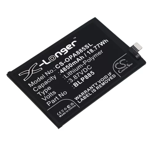 OPPO BLP885 helyettesítő mobiltelefon akkumulátor (Li-Polymer, 3.87V, 18.77Wh / 4850mAh) - Utángyártott