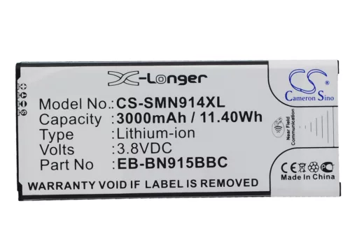 Samsung EB-BN915BBK helyettesítő mobiltelefon akkumulátor (Li-ion, 3.8V, 11.40Wh / 3000mAh) - Utángyártott