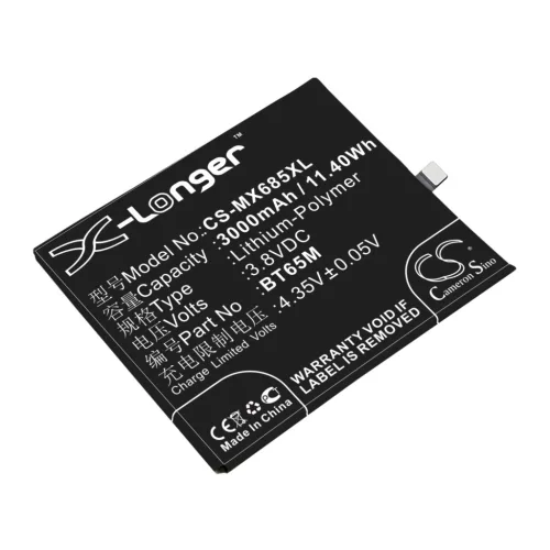MeiZu BT65M helyettesítő mobiltelefon akkumulátor (Li-Polymer, 3.8V, 11.40Wh / 3000mAh) - Utángyártott