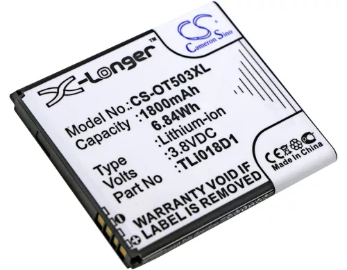 Alcatel TLi018D2 helyettesítő mobiltelefon akkumulátor (Li-ion, 3.8V, 1800mAh / 6.84Wh) - Utángyártott